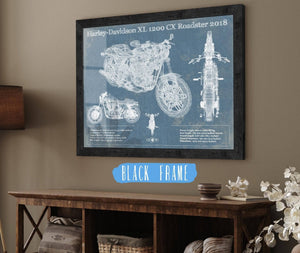 20" x 16" / Black Frame Cutler West Harley-Davidson XL 1200 CX Roadster 2018 Blueprint Motorcycle Patent Print