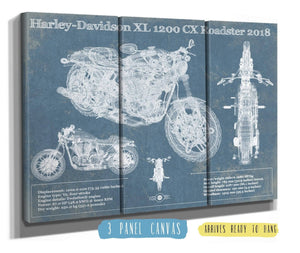 48" x 36" / 3 Panel Canvas Wrap Cutler West Harley-Davidson XL 1200 CX Roadster 2018 Blueprint Motorcycle Patent Print