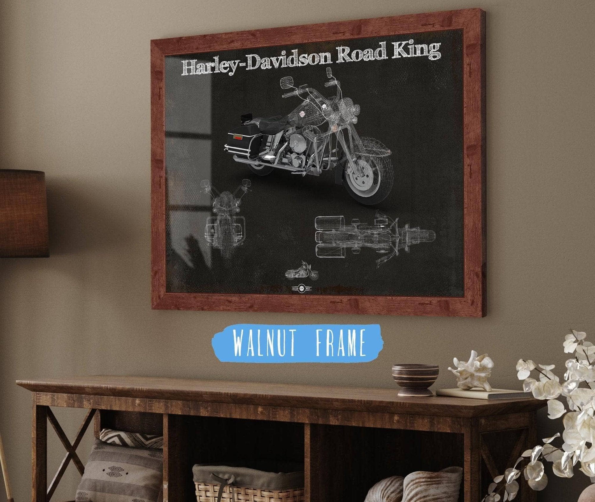 Cutler West 14" x 11" / Walnut Frame Harley-Davidson Road King Motorcycle Patent Print 845000133_63919