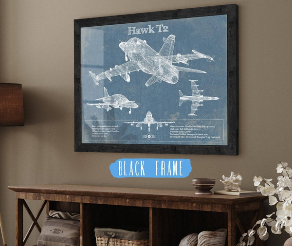 20" x 16" / Black Frame Cutler West HAWK T2 Blueprint Original Military Wall Art