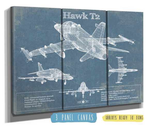 48" x 36" / 3 Panel Canvas Wrap Cutler West HAWK T2 Blueprint Original Military Wall Art