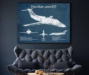 Cutler West Hawker 400XP Vintage Blueprint Airplane Print