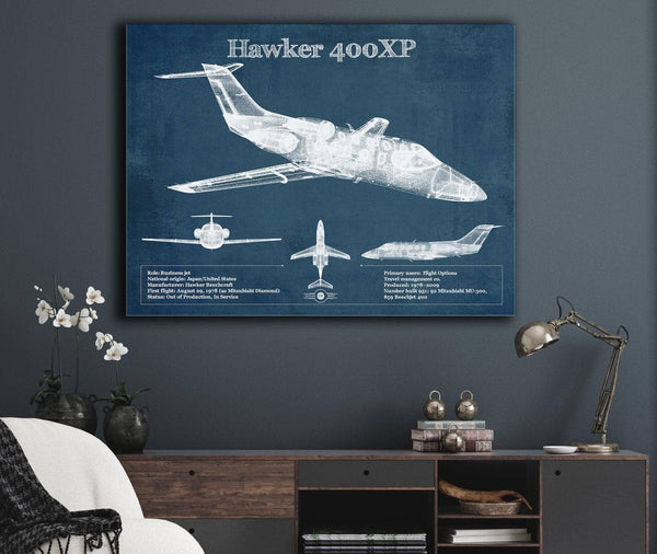 Cutler West Hawker 400XP Vintage Blueprint Airplane Print