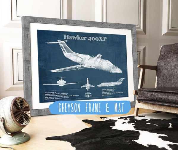 Cutler West Hawker 400XP Vintage Blueprint Airplane Print