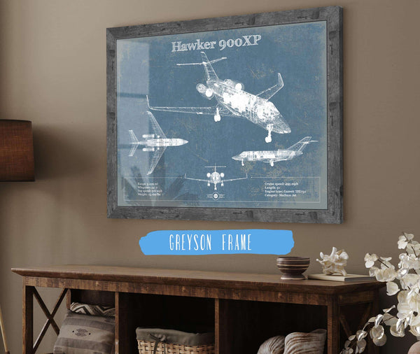 14" x 11" / Greyson Frame Cutler West Hawker 900XP Vintage Aviation Blueprint Print - Custom Pilot Name Can Be Added