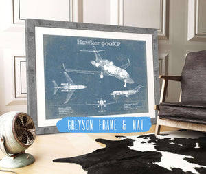 14" x 11" / Greyson Frame & Mat Cutler West Hawker 900XP Vintage Aviation Blueprint Print - Custom Pilot Name Can Be Added