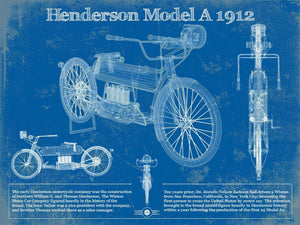 14" x 11" / Unframed Cutler West Henderson Model A 1912 Motorcycle Patent Print