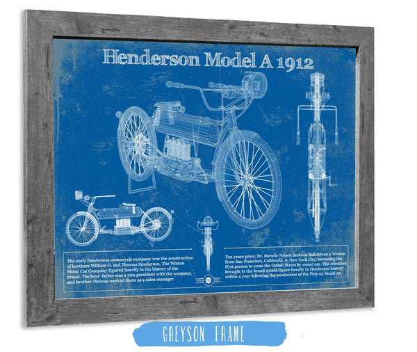 20" x 16" / Greyson Frame Cutler West Henderson Model A 1912 Motorcycle Patent Print