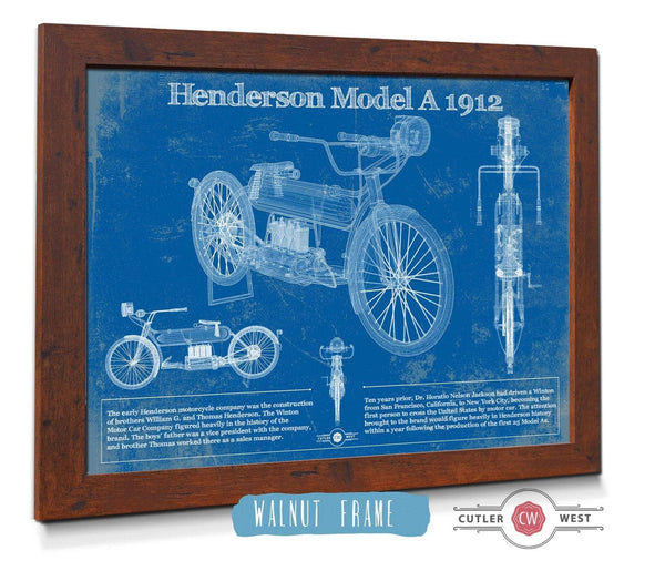 20" x 16" / Walnut Frame Cutler West Henderson Model A 1912 Motorcycle Patent Print