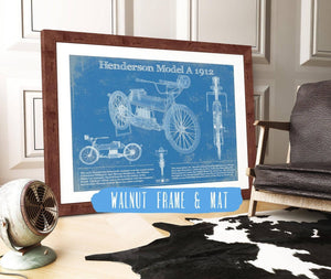 20" x 16" / Walnut Frame & Mat Cutler West Henderson Model A 1912 Motorcycle Patent Print