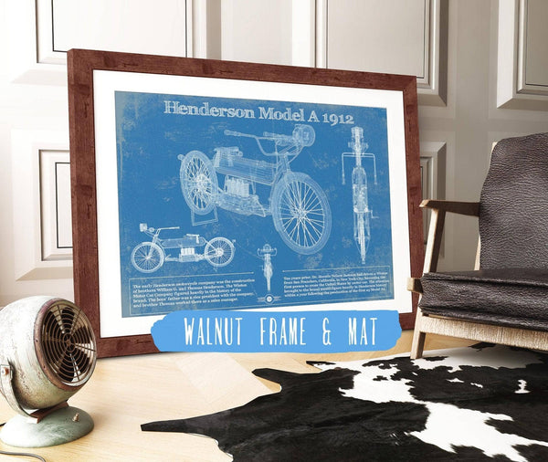 20" x 16" / Walnut Frame & Mat Cutler West Henderson Model A 1912 Motorcycle Patent Print