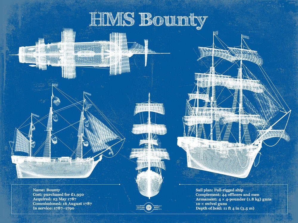 14" x 11" / Stretched Canvas Wrap Cutler West HM Armed Vessel Bounty Blueprint Original Wall Art