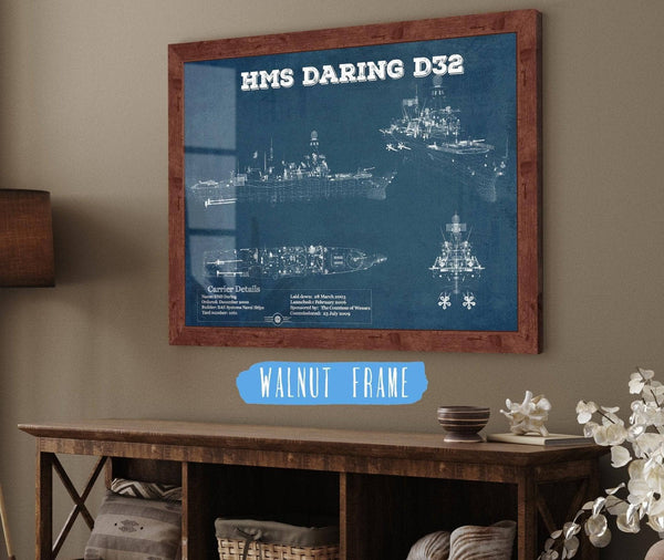 Cutler West HMS Daring (D32) Blueprint Original Military Wall Art - Customizable