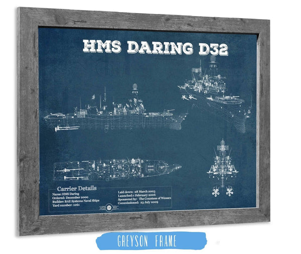 Cutler West HMS Daring (D32) Blueprint Original Military Wall Art - Customizable