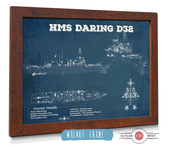 Cutler West HMS Daring (D32) Blueprint Original Military Wall Art - Customizable