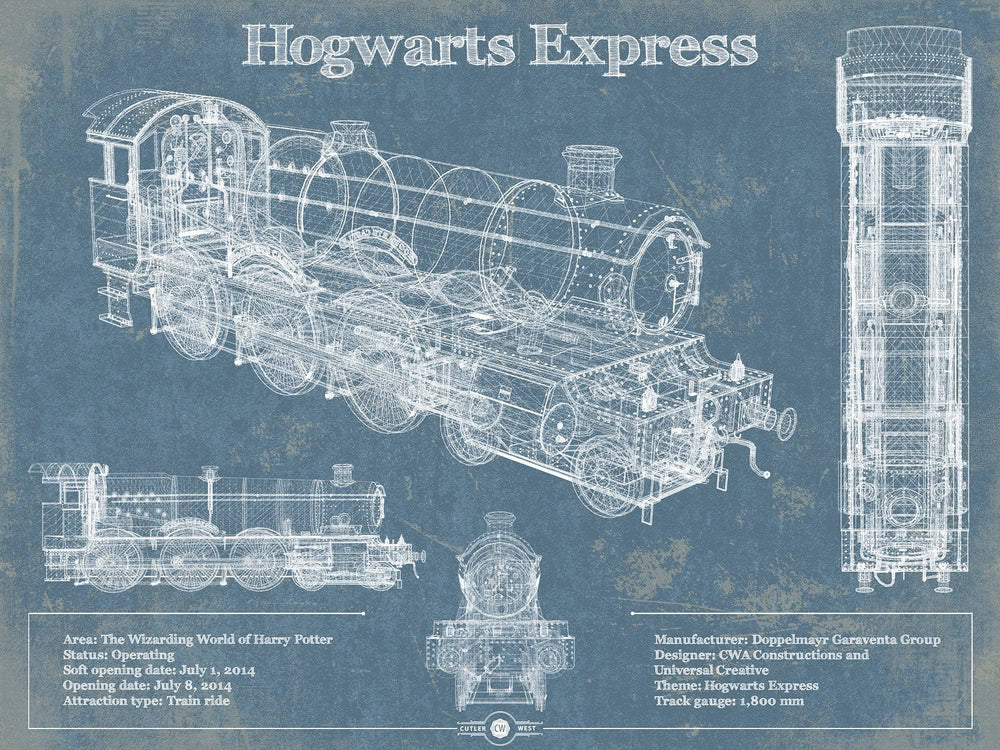 14" x 11" / Stretched Canvas Wrap Cutler West Hogwarts Express Vintage Blueprint Train Print