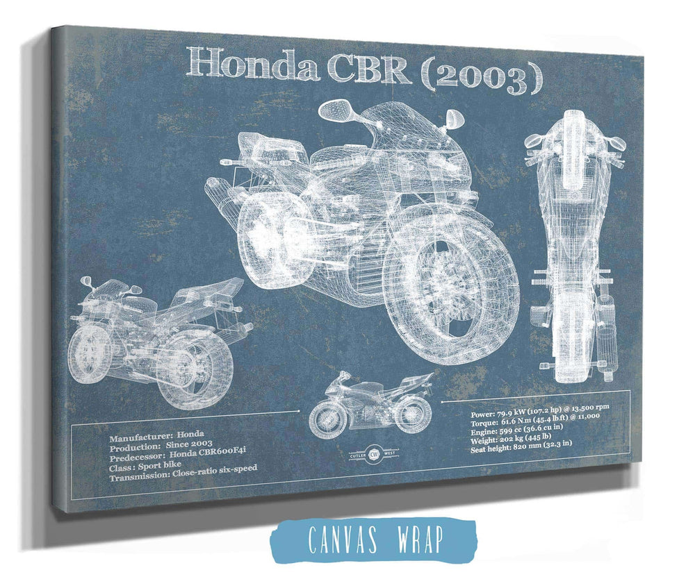 Cutler West Honda CBR660RR 2003 Blueprint Motorcycle Patent Print