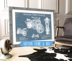 14" x 11" / Greyson Frame & Mat Cutler West Honda CBR660RR 2003 Blueprint Motorcycle Patent Print