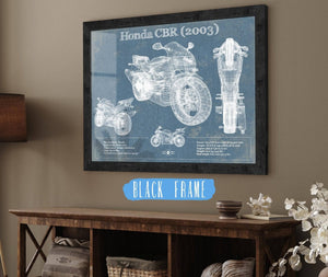 20" x 16" / Black Frame Cutler West Honda CBR660RR 2003 Blueprint Motorcycle Patent Print