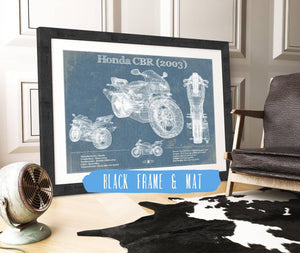 20" x 16" / Black Frame & Mat Cutler West Honda CBR660RR 2003 Blueprint Motorcycle Patent Print