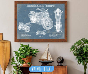20" x 16" / Walnut Frame Cutler West Honda CBR660RR 2003 Blueprint Motorcycle Patent Print