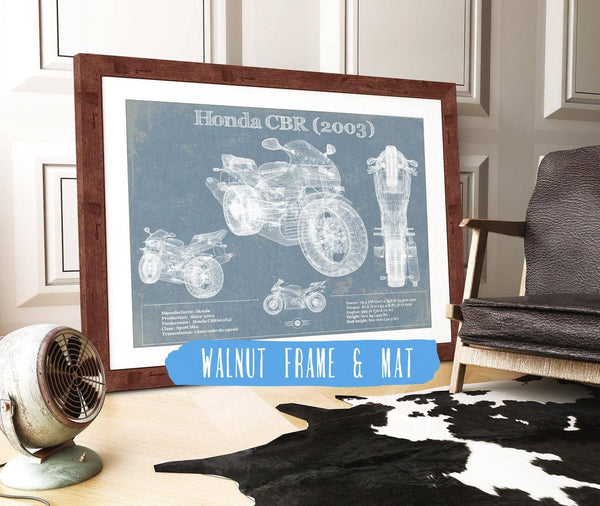 20" x 16" / Walnut Frame & Mat Cutler West Honda CBR660RR 2003 Blueprint Motorcycle Patent Print