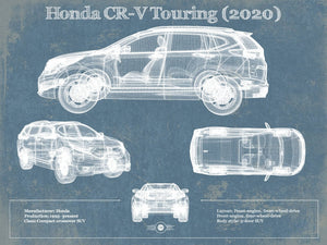 14" x 11" / Unframed Cutler West Honda CR-V Touring (2020) Vintage Blueprint Auto Print