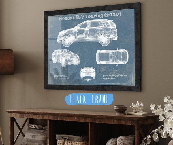 20" x 16" / Black Frame Cutler West Honda CR-V Touring (2020) Vintage Blueprint Auto Print