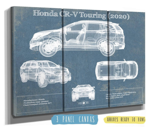 36" x 24" / 3 Panel Canvas Wrap Cutler West Honda CR-V Touring (2020) Vintage Blueprint Auto Print