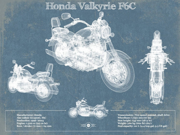 14" x 11" / Unframed Cutler West Honda Valkyrie F6C Blueprint Motorcycle Patent Print