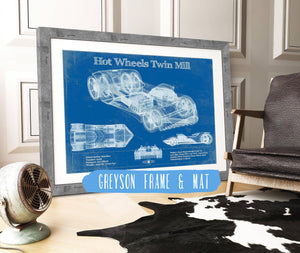 14" x 11" / Greyson Frame & Mat Cutler West Hot Wheels Twin Mill Blueprint Vintage Auto Print