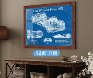 20" x 16" / Walnut Frame Cutler West Hot Wheels Twin Mill Blueprint Vintage Auto Print