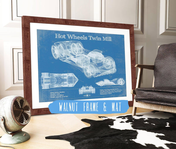 20" x 16" / Walnut Frame & Mat Cutler West Hot Wheels Twin Mill Blueprint Vintage Auto Print