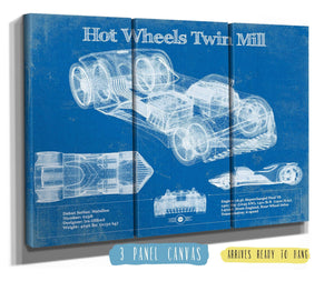 36" x 24" / 3 Panel Canvas Wrap Cutler West Hot Wheels Twin Mill Blueprint Vintage Auto Print