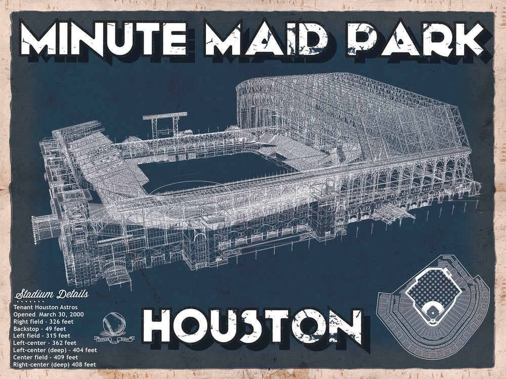 14" x 11" / Stretched Canvas Wrap Cutler West Houston Astros Minute Maid Park Team Color Vintage Baseball Fan Print