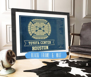 14" x 11" / Black Frame Mat Cutler West Houston Rockets Toyota Center Seating Chart Vintage Art Print