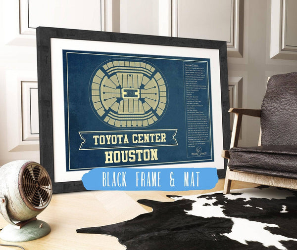 14" x 11" / Black Frame Mat Cutler West Houston Rockets Toyota Center Seating Chart Vintage Art Print