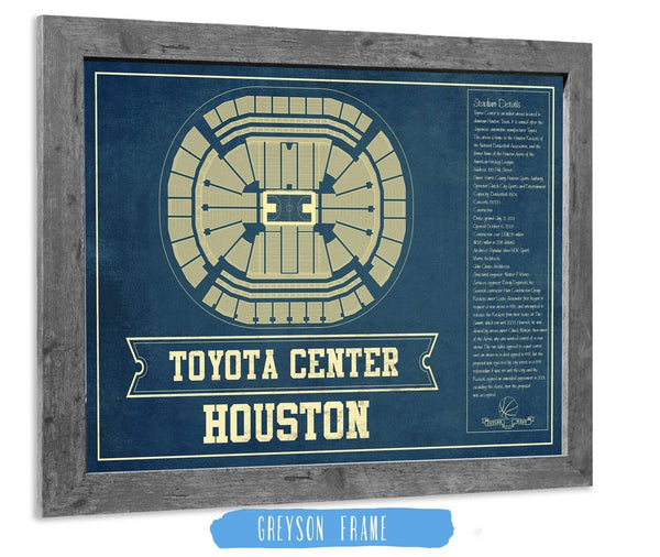 14" x 11" / Greyson Frame Cutler West Houston Rockets Toyota Center Seating Chart Vintage Art Print