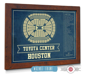 20" x 16" / Walnut Frame Cutler West Houston Rockets Toyota Center Seating Chart Vintage Art Print
