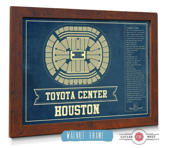 20" x 16" / Walnut Frame Cutler West Houston Rockets Toyota Center Seating Chart Vintage Art Print