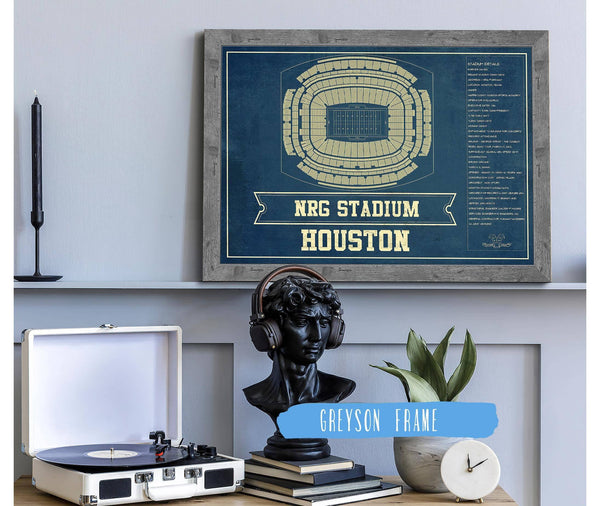 14" x 11" / Greyson Frame Cutler West Houston Texans NRG Stadium Seating Chart - Vintage Football Print