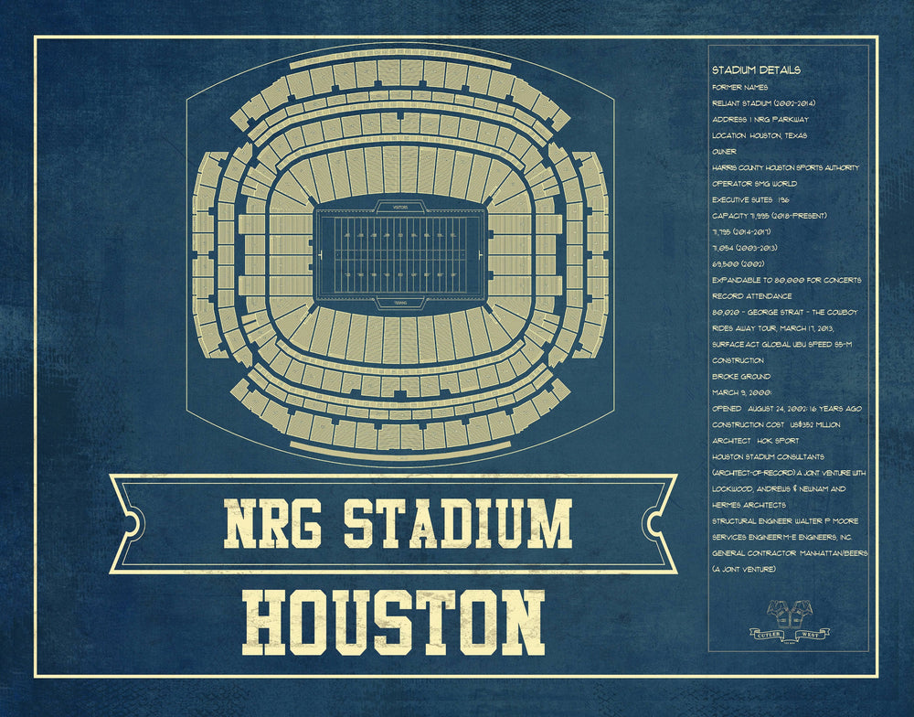 14" x 11" / Stretched Canvas Wrap Cutler West Houston Texans NRG Stadium Seating Chart - Vintage Football Print