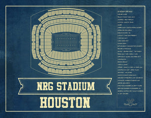 14" x 11" / Unframed Cutler West Houston Texans NRG Stadium Seating Chart - Vintage Football Print