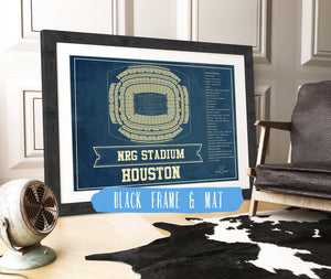 20" x 16" / Black Frame & Mat Cutler West Houston Texans NRG Stadium Seating Chart - Vintage Football Print