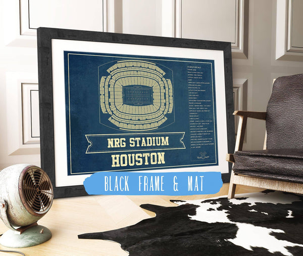 20" x 16" / Black Frame & Mat Cutler West Houston Texans NRG Stadium Seating Chart - Vintage Football Print