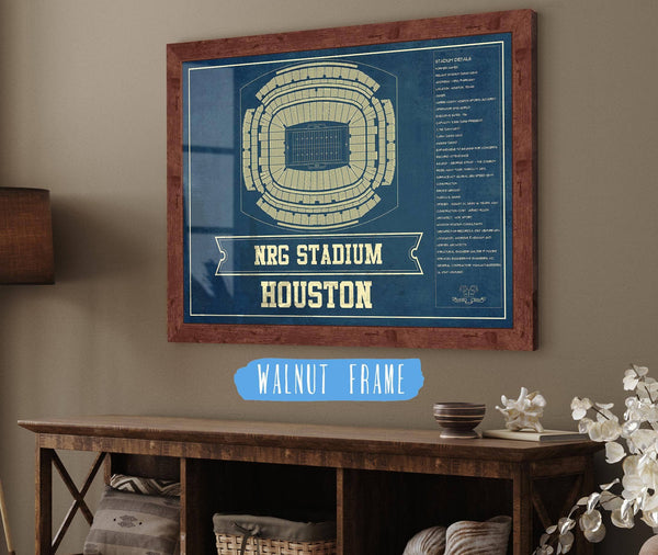 20" x 16" / Walnut Frame Cutler West Houston Texans NRG Stadium Seating Chart - Vintage Football Print