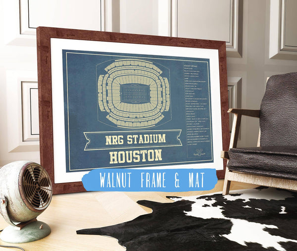 20" x 16" / Walnut Frame & Mat Cutler West Houston Texans NRG Stadium Seating Chart - Vintage Football Print