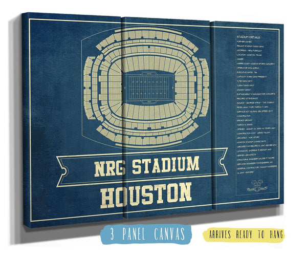 36" x 24" / 3 Panel Canvas Wrap Cutler West Houston Texans NRG Stadium Seating Chart - Vintage Football Print