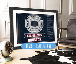 20" x 16" / Black Frame & Mat Cutler West Houston Texans NRG Stadium Team Colors Seating Chart - Vintage Football Print