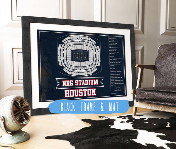 20" x 16" / Black Frame & Mat Cutler West Houston Texans NRG Stadium Team Colors Seating Chart - Vintage Football Print